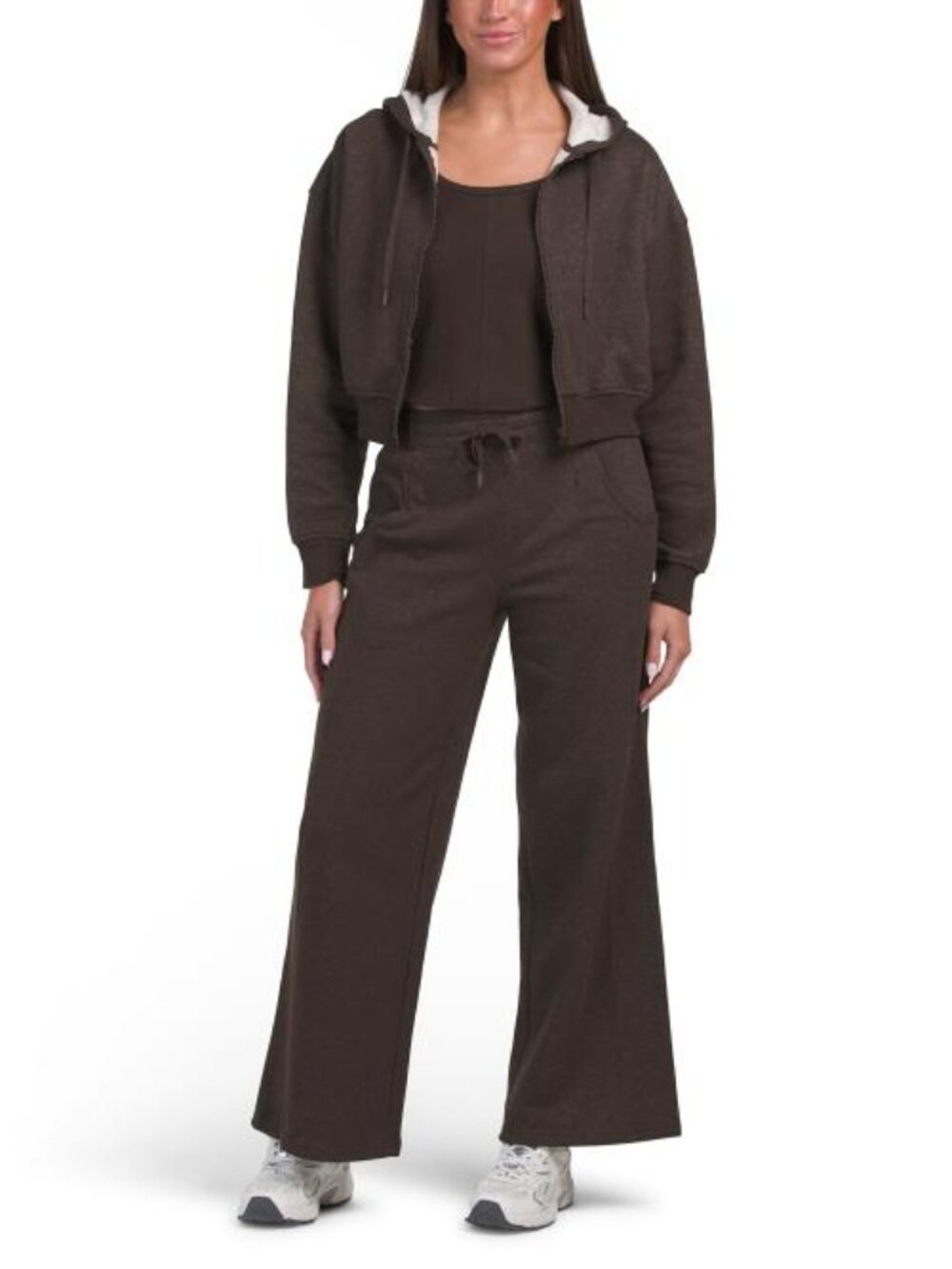 YOGALICIOUS 3pc Baby Fleece Hoodie Corset Tank Top And Wide Leg Pants Set